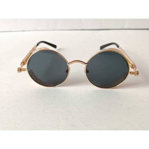 Steampunk Gothic Retro Round Circle Sunglasses Gold Metal Frame Gray Lens C12 - Picture 9 of 9